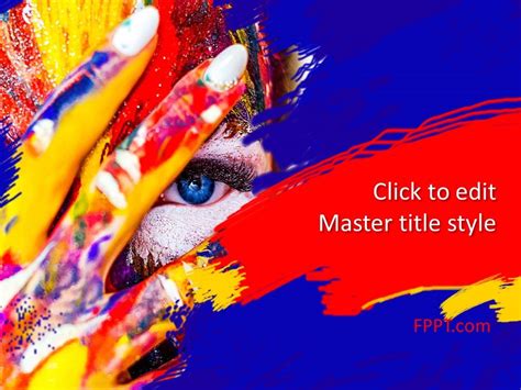 Artist presentation - 4. Free Artistic PowerPoint Template. Here's a template with a blue art image background. It comes with a title and three other slides. 5. Free Color Art PowerPoint Template. This template is simply colorful. It comes with an image of a person with color powders. The background is a bright gradient yellow.